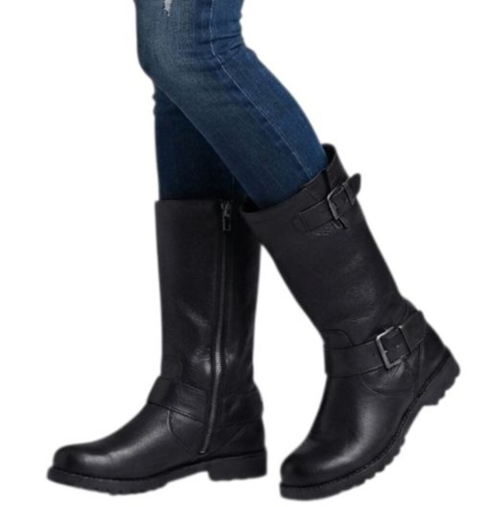 GENTLE SOULS Black Buckled Leather Riding Boot Size 6.5M
